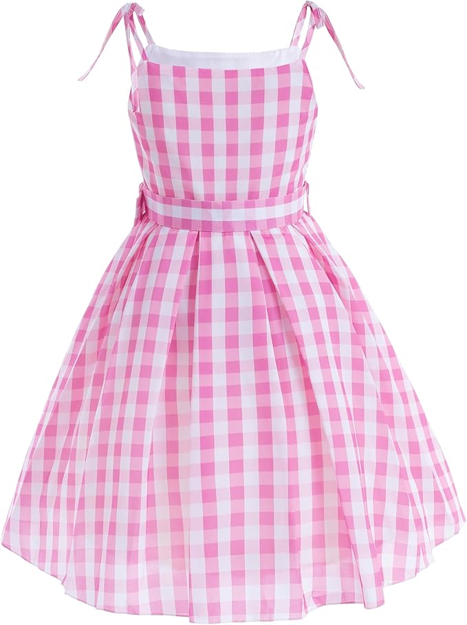 Princess Costumes Novelty Movie Cosplay Plaid Slip Dress Kids Birthday Fancy Girls Pink Costume with Accessories 3-10Y