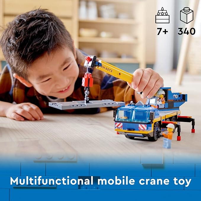 LEGO City Great Vehicles Mobile Crane Truck Toy Building Set 60324 - Construction Vehicle Model, Featuring 2 Minifigures with Tool Toys Kit and Road Plate, Playset for Boys and Girls Ages 7+