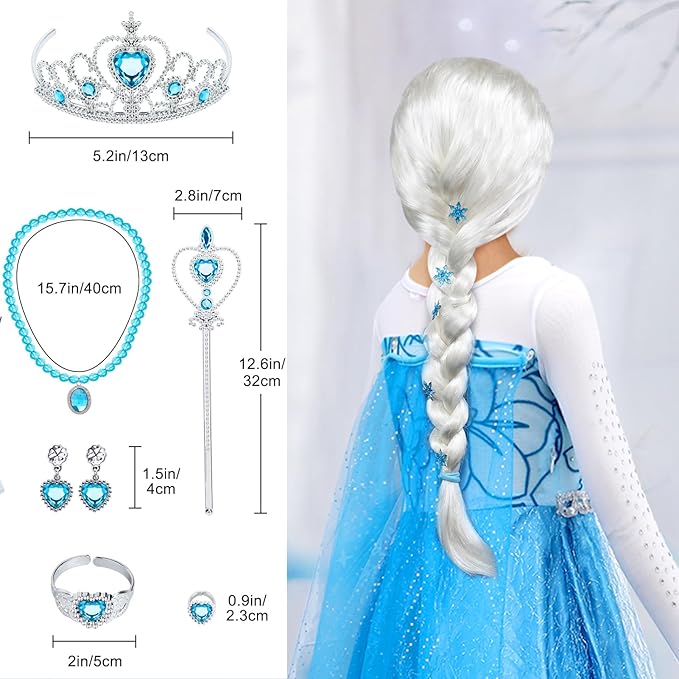 G.C Girls Light Up Elsa Dress Costume Toddler Princess Dress Up with Cape Kids Elsa Wig Crown Toys Halloween Cosplay