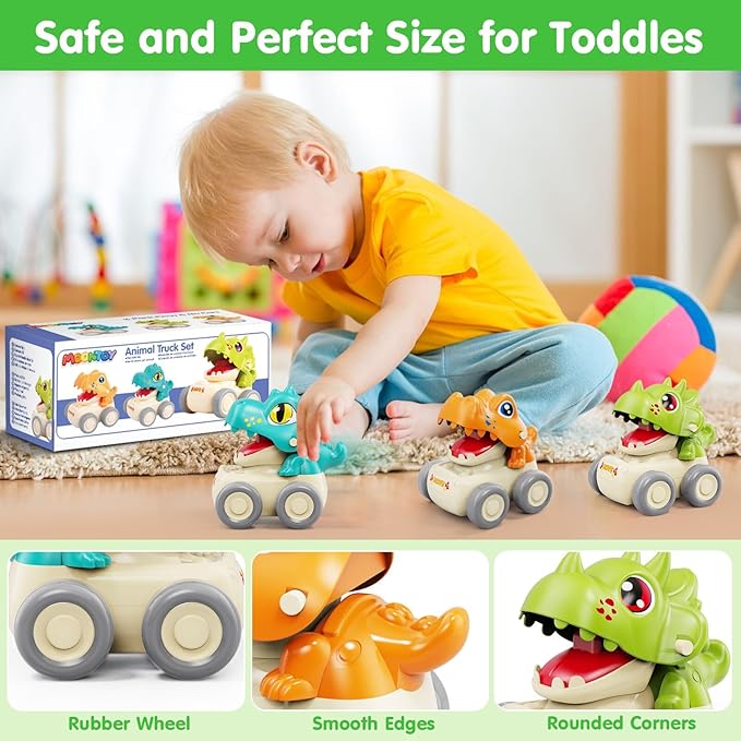 MOONTOY Baby Car Dinosaur Toys for 1 2 Year Old Boy Press and Go Cars for Toddlers 1-3, Push Go Dino Cars Toddler Toys Age 1-2 0-2 Baby Toys 12-18 Months Christmas Stocking Stuffers 1st Birthday Gifts
