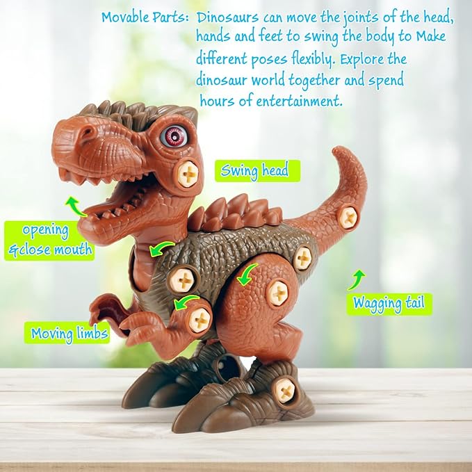 FREE TO FLY Dinosaur Toys Gifts for 3 4 5 6 7 8 Year Old Boys: Stem Dinosaur Toy for Kids 3-5 Girls Toddler Building Learning Eductional Take Apart Dino Toys with Electric Drill Birthday
