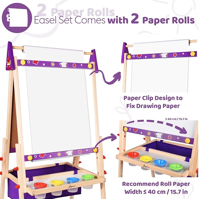 Joyooss Art Easel for Kids Easel for Toddlers, Adjustable Standing Wooden Toddler Easels Kids Board Whiteboard & Chalk Board Kids Dry Erase Board, Art Easel for Kids Age 2-4 4-8 9-12 Drawing Easels