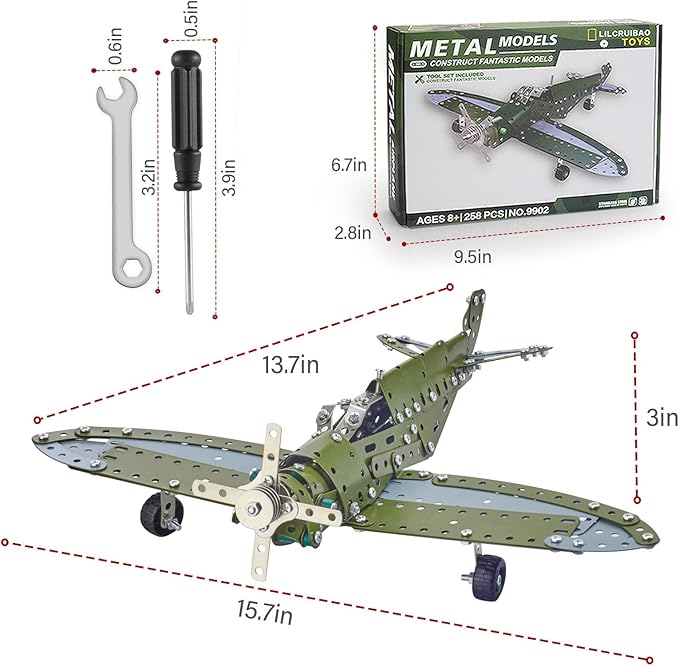 LILCRUIBAO STEM Projects for Kids Ages 8-12 12-16, 258 Pieces Erector Sets Airplane Model kit, Model Aircraft Metal Building Toys Birthday Christmas Gifts for 10-14 Year Old and Up Boys Girls Adults