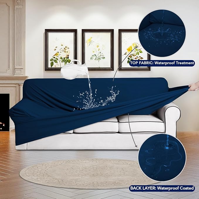 PureFit 100% Dual Waterproof Couch Cover Slipcovers for Couches and Sofas - Stretch Non Slip Fleece Sofa Covers Washable, Leakproof Furniture Protector for Kids, Pets, Dog (Oversized Sofa, Navy)