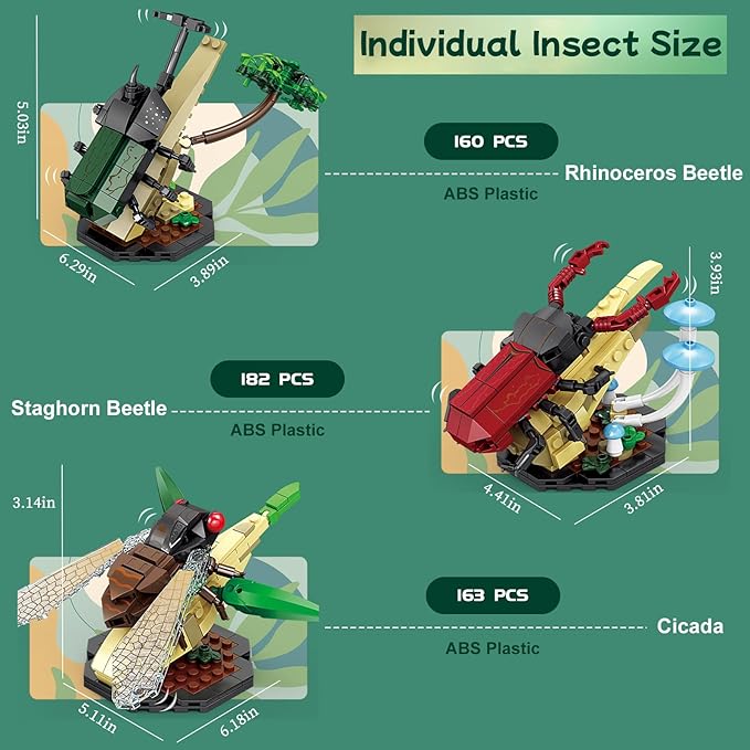 Toy Building Set, The Insect Flowers Collection 6 in 1 Model Kit Bricks Set, Creative Insects Building Block Sets, Hobbies Christmas Birthday Gift for Nature Lovers Adult Kids Boys Girls 8+