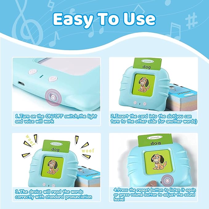Talking Flash Cards for Todders,Christmas Birthday Gifts for Age 1 2 3 4 5 Years Old.Montessori Toys,Autism Sensory Toys,Speech Therapy Learning Educational Toys with 224 Sight Words-Blue