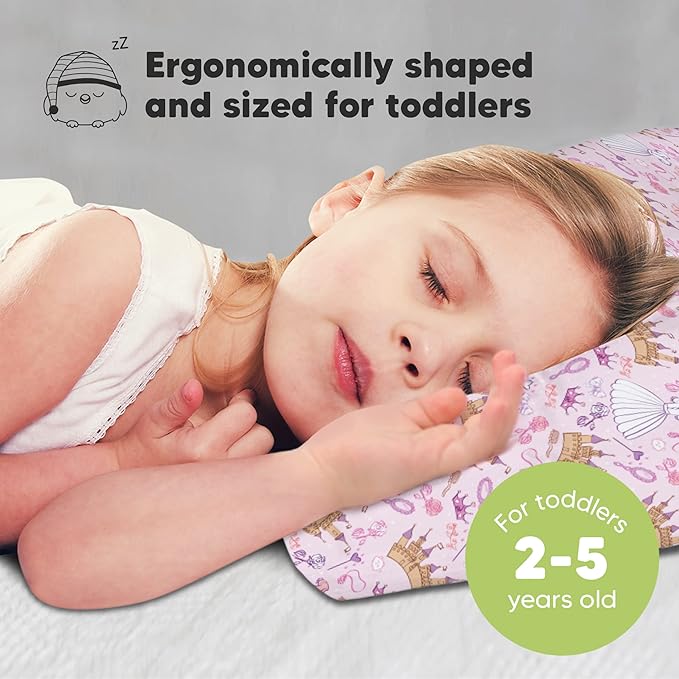 Toddler Pillow with Pillowcase - 13x18 My Little Dreamy Pillow, Organic Cotton Toddler Pillows for Sleeping, Kids Pillow, Travel Pillows,Mini Pillow,Nursery Pillow,Toddler Bed Pillow (Dear Princess)