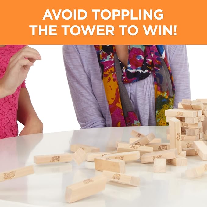 Hasbro Gaming Jenga Wooden Blocks Stacking Tumbling Tower Game | Party Games for Kids & Families | Easter Basket Stuffers | Ages 6+ (Amazon Exclusive)