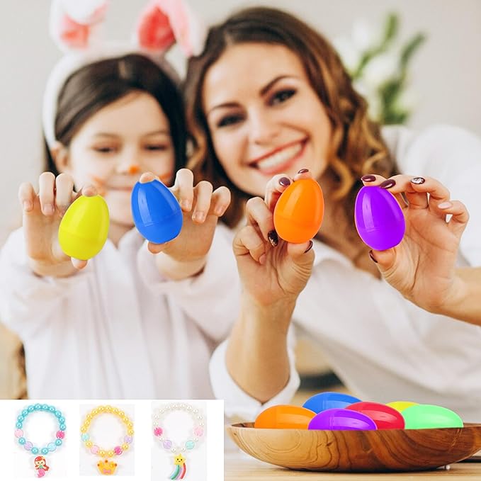xutengy 12Pcs Easter Egg Fillers Beaded Bracelets，Surprise Easter Egg Toy for Boys Girls Toddlers Easter Basket Stuffers Gifts Party Favors Gifts
