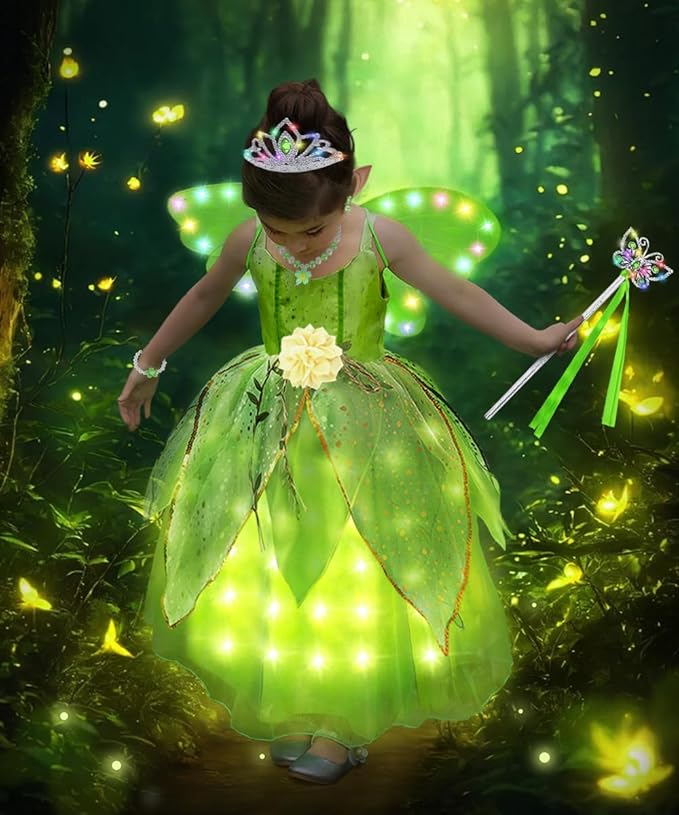 TOLOYE Princess Dress Up for Girls, Princess Costume for Girls Light Up with Accessories for Halloween Carnival Cospaly