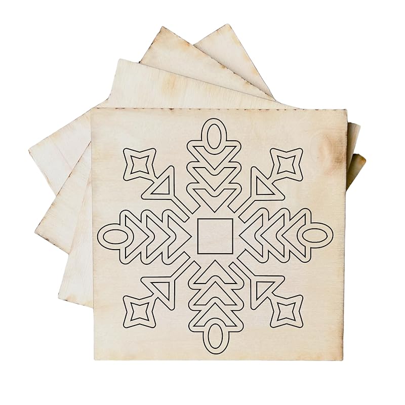 Set of 4 Mini Quilt Block Pattern, Wood Barn Star DIY Kits for Adults, Tiny Wall Hanging Do It Yourself Painting Craft Kit (Aztec Snowflake)
