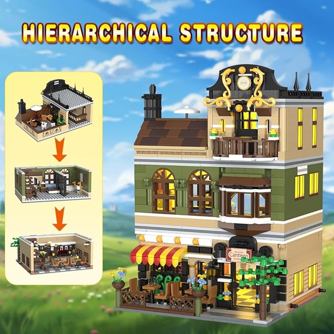 City Restaurant Building Blocks Set with LED, 1230Pcs Mini Brick Architecture Toy for Adults and Teen 14+ (Not Compatible with Lego)