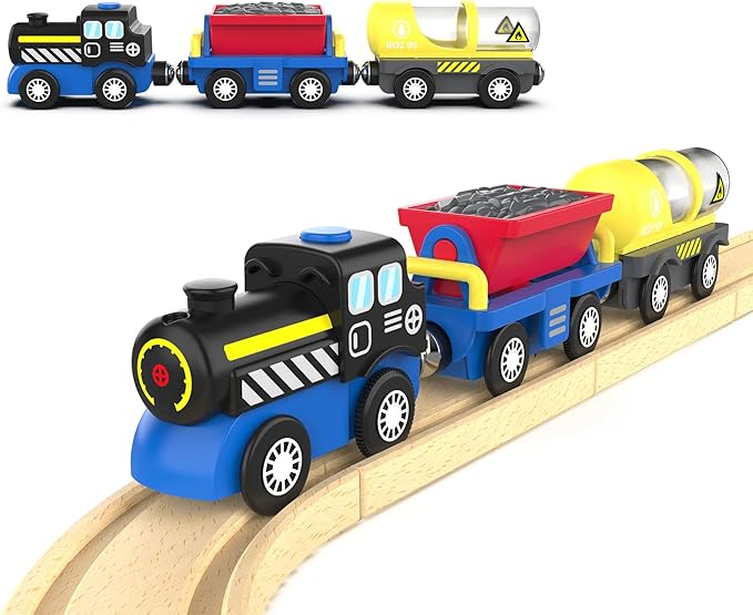 Train Accessories Battery Operated Locomotive Train, Engineering Train Fits All Train Set for Toddlers, Engine Powerful Train Toys for Wooden Railway System, Train for Kids