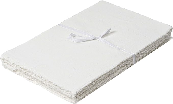 LEATHER VILLAGE Watercolor Paper - Off White - 9.5 X 12 inches, 50 Sheets - Mixed Media Watercolor Paper - 150 GSM Thick Deckle Edge Virgin Cotton Handmade Paper - Off White