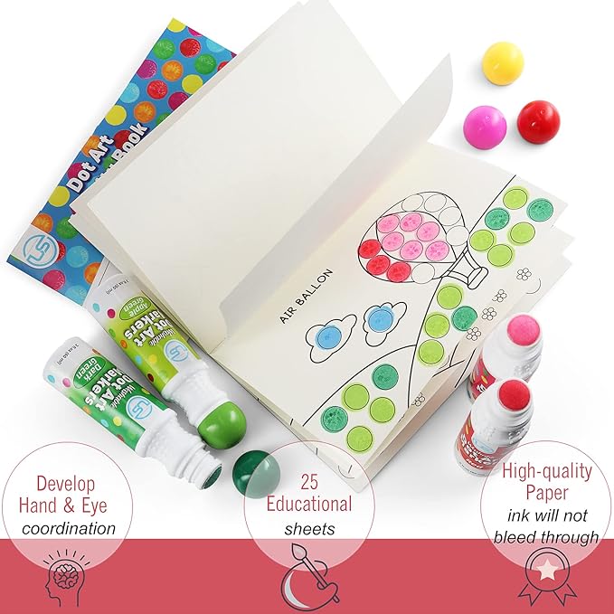 Dot Markers for Toddlers Activities and Kids 12 Colors Washable Bingo Daubers, Dot Art, Toddler Art and Crafts, Bingo Markers and Includes a Free Dotting Markers Activity Book