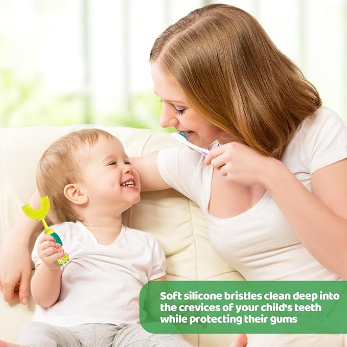 Toddler Toothbrush, U-Shaped Kids Toothbrush for 2-7 Years, Toddler Toothbrush with Food Grade Soft Silicone, 360° Manual Whole Mouth Toothbrush for Kids