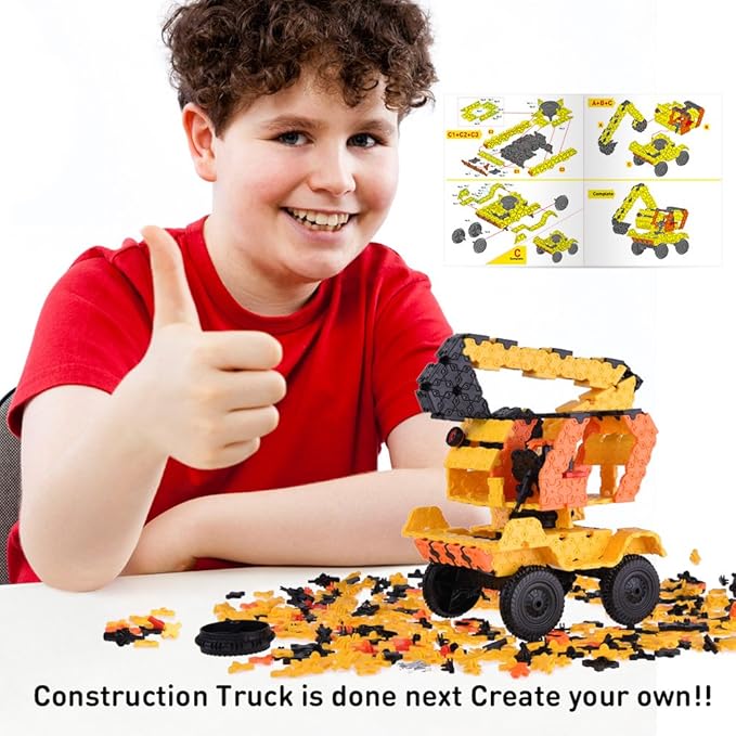 WEofferwhatYOUwant Educational Building Set Construction Truck - STEM 3D Puzzle with 743 Flatblocks. Creates Unique Brick Designs (Figures Level 6)