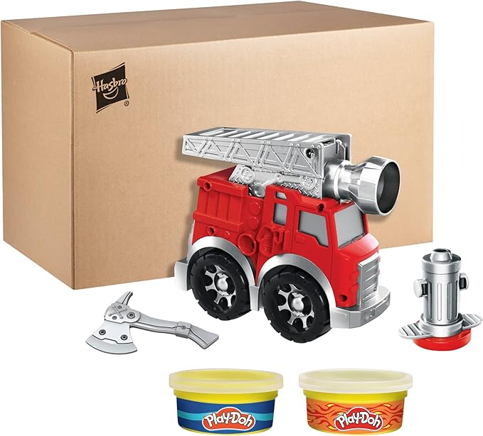 Play-Doh Wheels Fire Engine Playset with 2 Non-Toxic Modeling Compound Cans Including Water and Fire Colors, Firetruck Toy for Kids 3 and Up