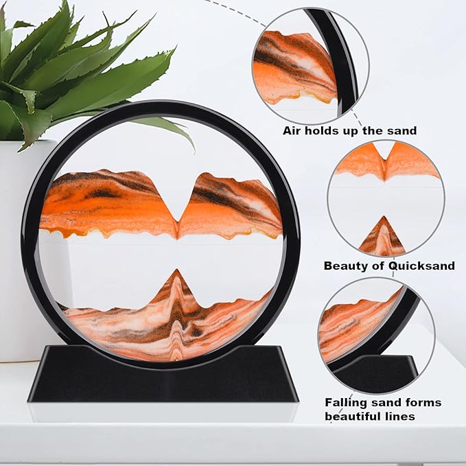 QLKUNLA Moving Sand Art Picture Liquid Motion 3D Deep Sea Sandscape in Motion Display Flowing Sand Frame Relaxing Desktop Home Office Work Decor Art Toys (7 inch, Blue)