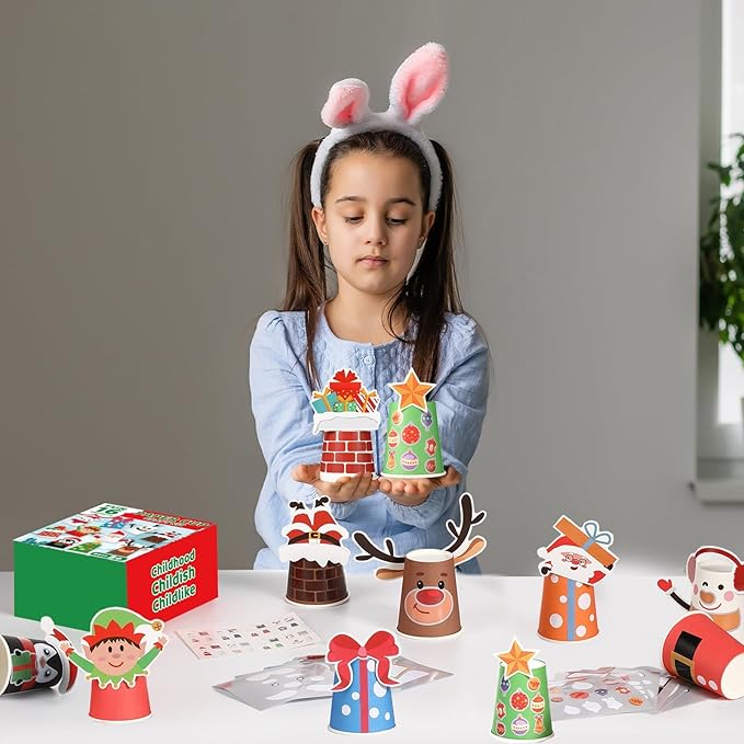 ZOIIWA 16 Pack Christmas Arts and Crafts Create Your Own Christmas Crafts Using Cups Christmas Theme Craft DIY Kit Xmas Holiday Paper Cup Art Kit Xmas Art Supplies