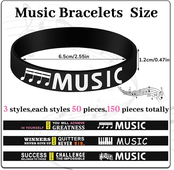 Deekin 150 Pcs Piano Notes Silicone Bracelets Music Inspirational Bracelets Piano Notes Theme Party Supplies Music Party Favors Music Gifts Piano Recital Gifts for Music Lover Musicians, 3 Styles