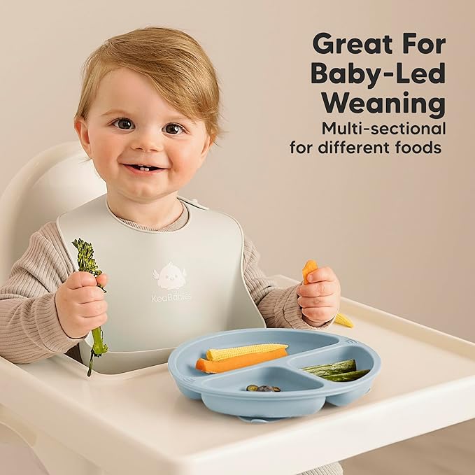 KeaBabies Suction Plates with Lids for Baby - 3-Pack 100% Silicone Suction Plates for Baby, Kids,Toddler Plates,Divided Baby Plates with Suction,Lids, BPA-Free, Microwave, Dishwasher Safe (Amethyst)