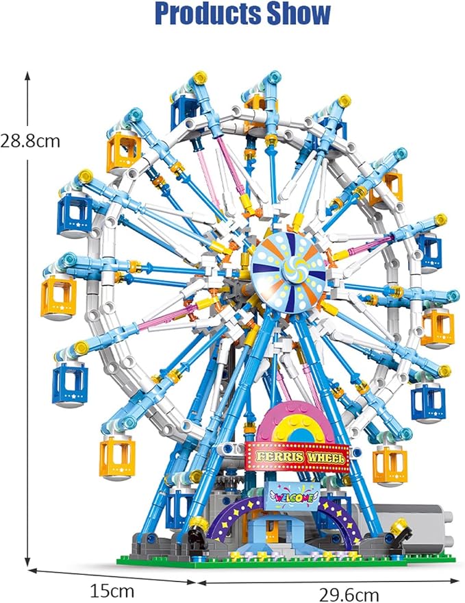 Rotating Ferris Wheel Building Blocks Kit,with Lights Amusement Park Building Construction Toys Set for 6+ Year Boys.Girls.Adult(870 Pieces)