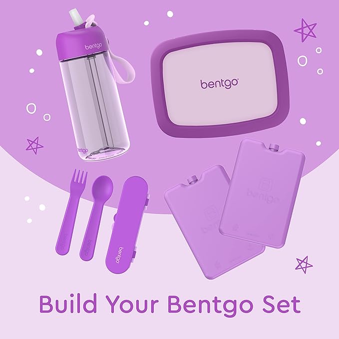 Bentgo Kids Utensil Set - Reusable Plastic Fork, Spoon & Storage Case - BPA-Free Materials, Easy-Grip Handles, Dishwasher Safe - Ideal for School Lunch, Travel, & Outdoors (Purple)