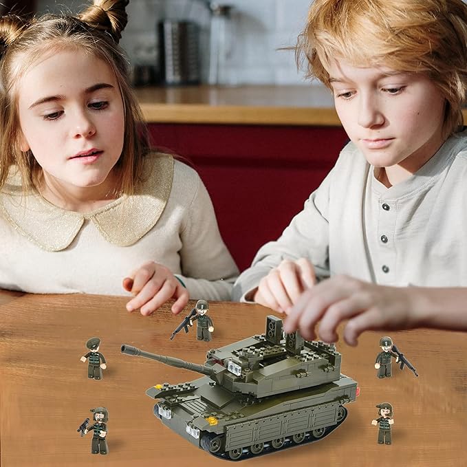 QLT Military Tank Building Blocks Set,Merkava WW2 Military Tank Armed Tank with 5 Soldier Figures,Toys Gift for Boys 8-12(343 Pcs)
