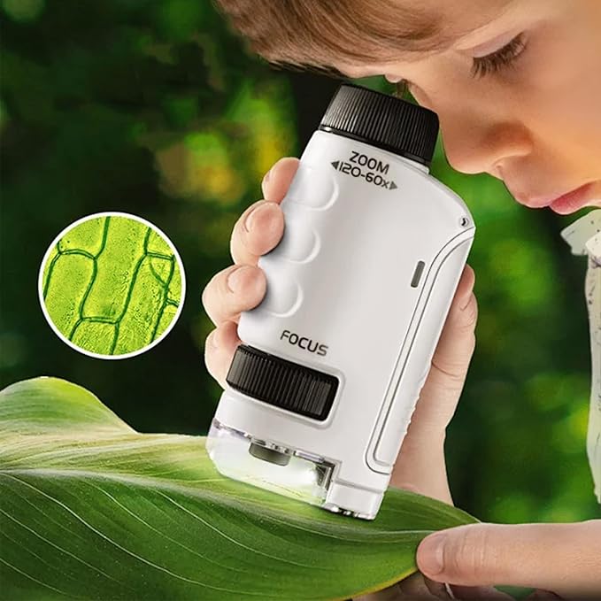 2PC Mini Microscope for Kids,Little Marvin Microscope,Little Scientist Microscope Mini Microscope for Kids,Portable Handheld Education Science Experiment Set Toys(White+Blue)