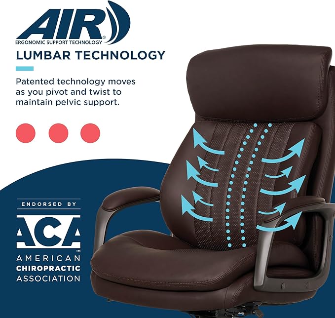 La-Z-Boy Nova Vegan Leather Modern Executive Ergonomic Design Office Chair, Memory Foam Thick Contoured Seat Back with Patented Lumbar Support Technology, Soft to Medium Sit Comfort, Brown