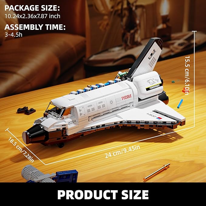 TYCOLE City Space Shuttle Building Toy Set -Translucent Classic Spaceship Building Block Kit with Stretchable Satellite Model,Home or Office Decor,Christmas Birthday Gift for Adults&Kids 8-12 (536PCS)