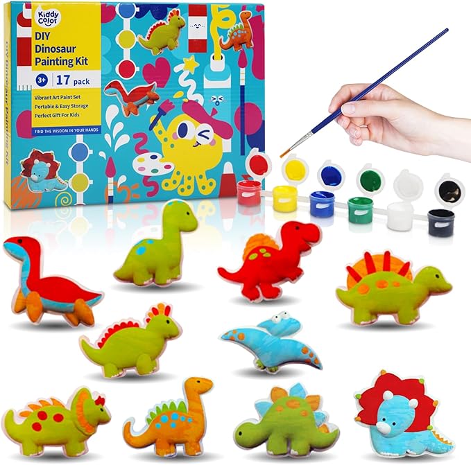 KIDDYCOLOR Kids Arts & Crafts Plaster Painting Craft Kit Art Set - Decorate Your Dinosaurs and Create Your own Dinosaur World as a Gift for Ages 3-12