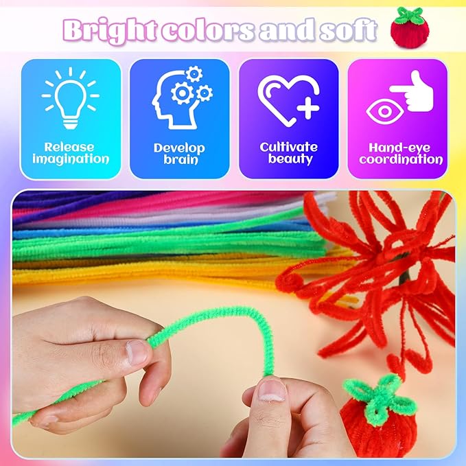 LOKUNN Pipe Cleaners, 200 Pcs Black Pipe Cleaners Craft Set, Solid Color Chenille Stems, DIY Arts and Crafts with Adhesive Eyes and Storage Box, Christmas Mother's Day Decoration Art Supplies