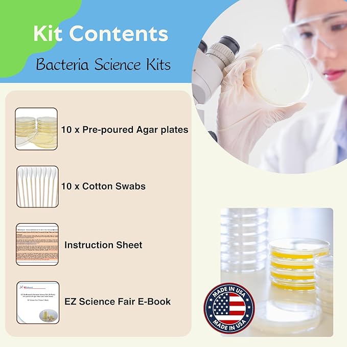 Bacteria Science Kit (IV): Top Science Fair Project Kit. Prepoured LB-Agar Plates And Cotton Swabs. Exclusive Free Science Fair Project E-Book Packed With Award Winning Experiments (IV)