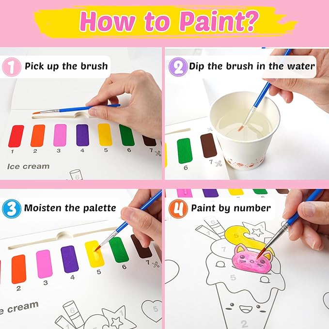 Water Coloring Books for Toddlers - Easter Basket Stuffers Watercolor Paint Book Drawing Art Paper for Kids Mess Free Craft Supplies kit Toy for Age 3 4 5 6 Valentines Birthday Gift(Food）