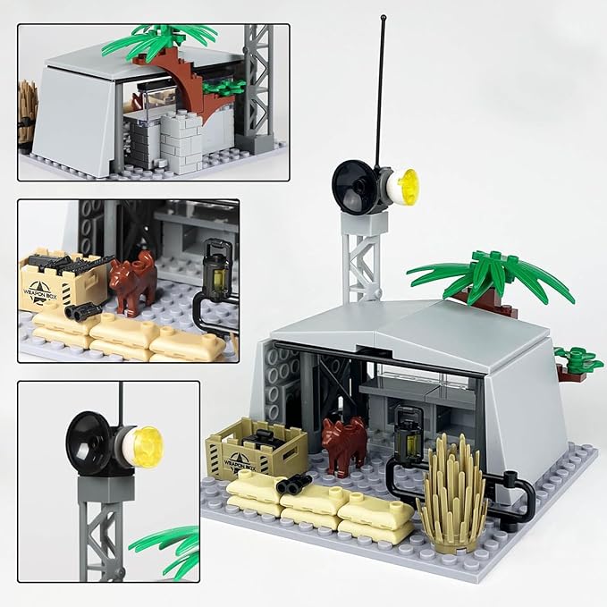 Finger Rock Military Base Building Block Set, WW2 Army Mini War Accessories Kits, Military Ruins Guard Tower Base Guns Army Supplies Block Toy for Kids 8 10 12 14