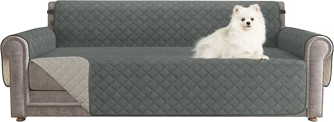 CHUN YI Oversized Couch Cover, Water Resistant Sofa Cover Slipcover for 4 Cushion Sofa, Washable with Adjustable Strap Storage Pocket for Living Room Dog Pet (Oversized Sofa, Dark Grey)
