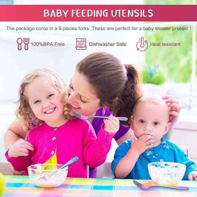 Minatee 6 Pieces Kids Forks Rainbow Kids Cutlery Set Safe Children Forks Stainless Steel Small Metal Self Feeding Children Silverware Utensil Set for Home and Preschools