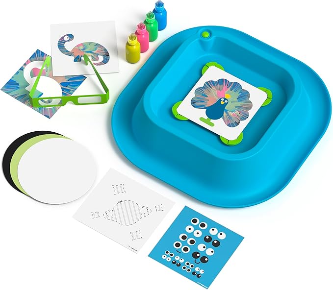 Discovery™ 3D Neon Spin Motorized Art Station – Includes Spin Art Machine, 3D Glasses, Neon Paints, Templates, Paper| Arts and Crafts for Kids| Art Supplies Painting Set Activity Kit for Boys & Girls