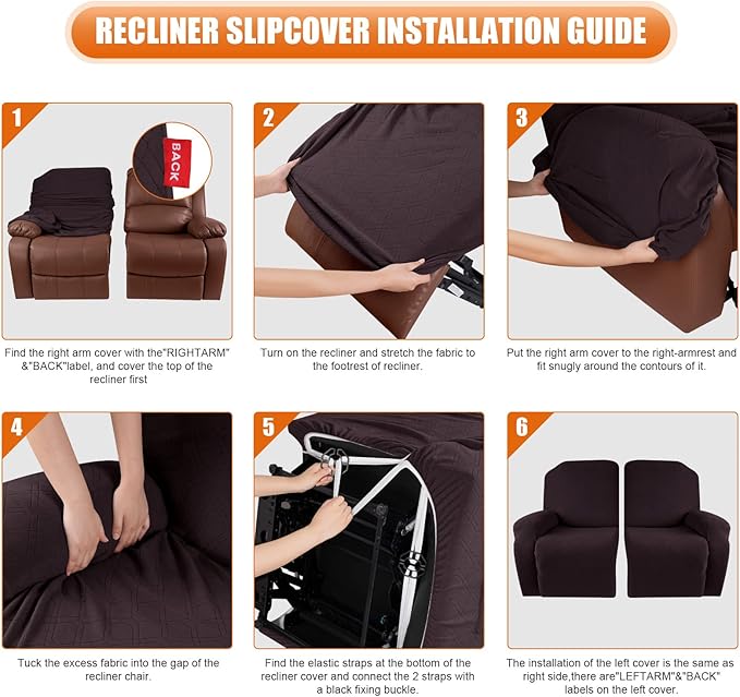 VANSOFY Oversized Recliner Cover, 2-Pieces Stretch Reclining Couch Cover with Pockets Loveseat Sofa Slipcovers Soft Washable Furniture Protector for Dogs Cats(Chocolate)