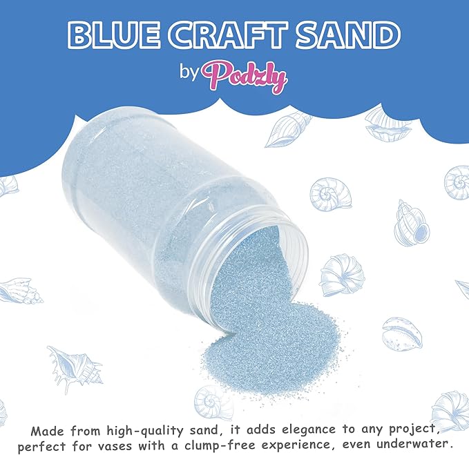 Podzly 5 Pound Decorative Bulk Craft Sand - Blue Sand. Ideal for Weddings, Classroom Activities, Creative Crafts, and Decorative Projects. Fine, Sand Bulk for Your Crafting Needs!