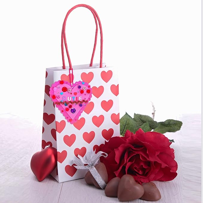 Winlyn 24 Sets Valentine's Day Heart Ornaments Decorations DIY Foam Heart Valentine Craft Kits Assorted Foam Heart Shapes Stickers Pom-poms Googly Eyes for Kids Classroom Art Activity Gift Exchange