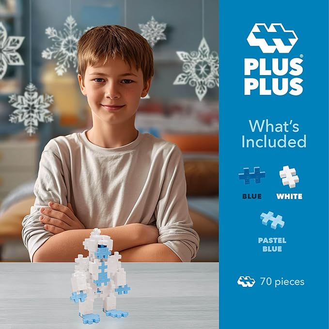 PLUS PLUS 3D Puzzle Building Block Set, 70 Mini Interlocking Pieces, Fun Holiday Activities for Kids - Yeti Mini Maker Tube