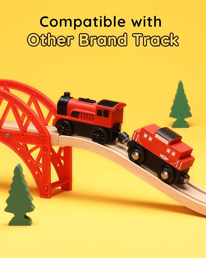 SainSmart Jr. Wooden Train Set Accessories, 2 PCS Motorized Train for Toddlers with Magnetic Connection, Battery Operated Train Compatible with All Major Brands, Gift for Kids Aged 3+