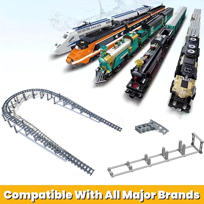 Finger Rock City Train Tracks Building Block Set, 212 Pcs Flexible Rails Train Track Railroad Expansion Accessory Set for Kids, Uphill and Downhill, Straight Curved Tracks