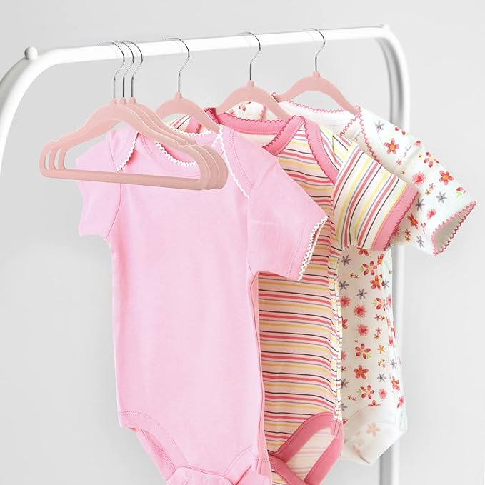 Kids Velvet Hangers 30 Pack, 11 Inch Size Non-Slip Baby Hangers, Space-Saving Nursery Hangers, Perfect Infant/Toddler Clothes Hangers for Daily Use(Pink)