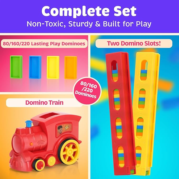 Domino Train Set for Kids – Automatic Domino Laying Toy, Montessori STEM Learning Gift for Boys & Girls Ages 3-8, Fun Educational Toddler Toy, Birthday Present for 3-5 Year Olds