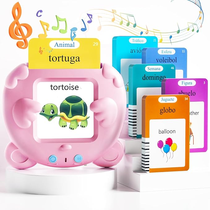 Spanish & English Talking Flash Cards for Toddlers, 510 Sight Words Bilingual Learning Toys for Children, Autism Sensory Speech Therapy Toys, Española Pocket Vocabulary Educational Toys Girls