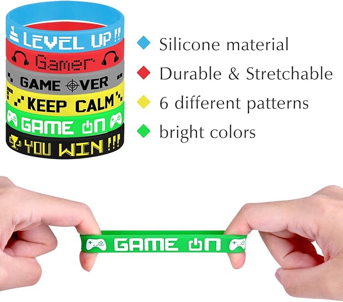TUPARKA 36 Pcs Video Game Silicone Wristbands Game Party Supplies for Birthday Party Baby Shower Party Favors, 6 Styles